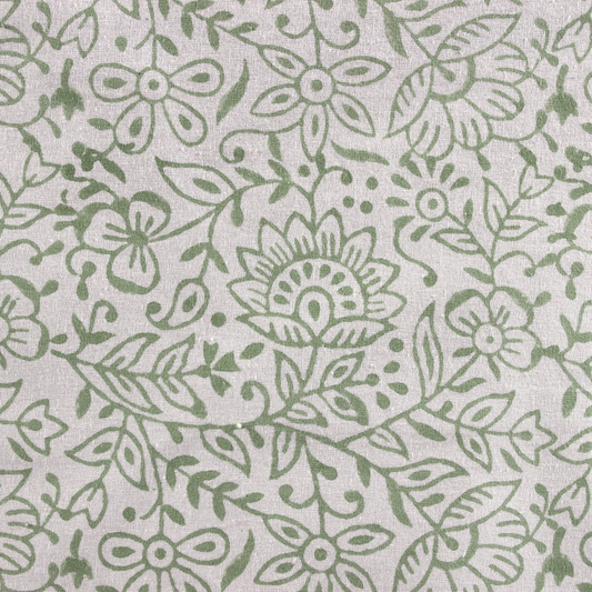 Green floral pattern on a light gray background