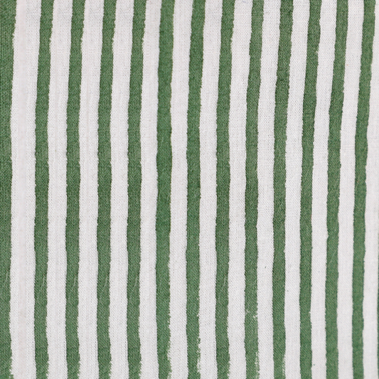 Fabric with green and white vertical stripes