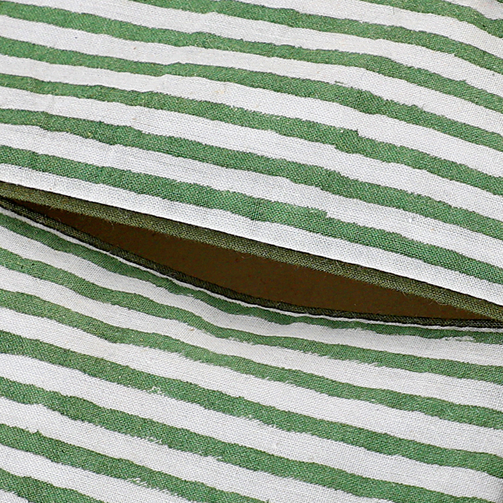 Close-up of green and white striped fabric