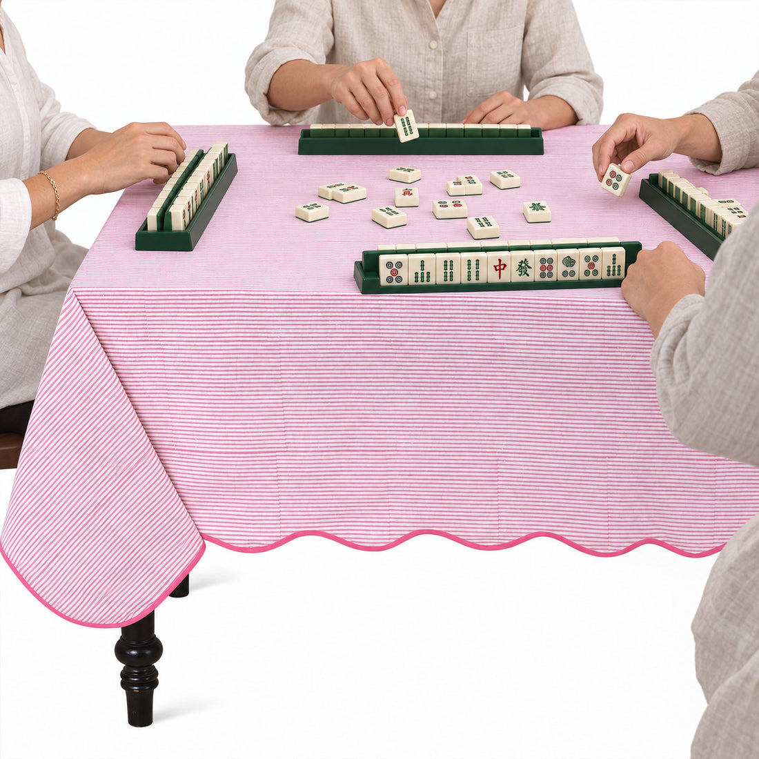 Block Print Cotton Scallop Tablecloth - Taffy Pink Stripe