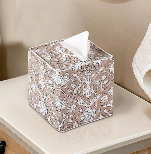 Taupe Tissue Box Cover Ridhi Block Print