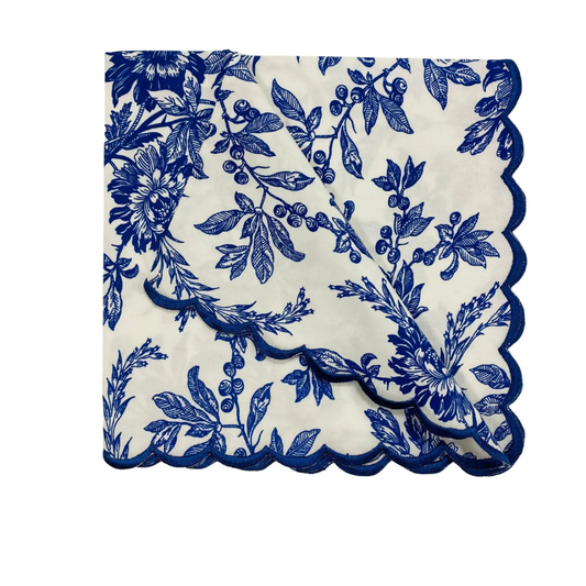 Napkin with blue floral pattern on a white background