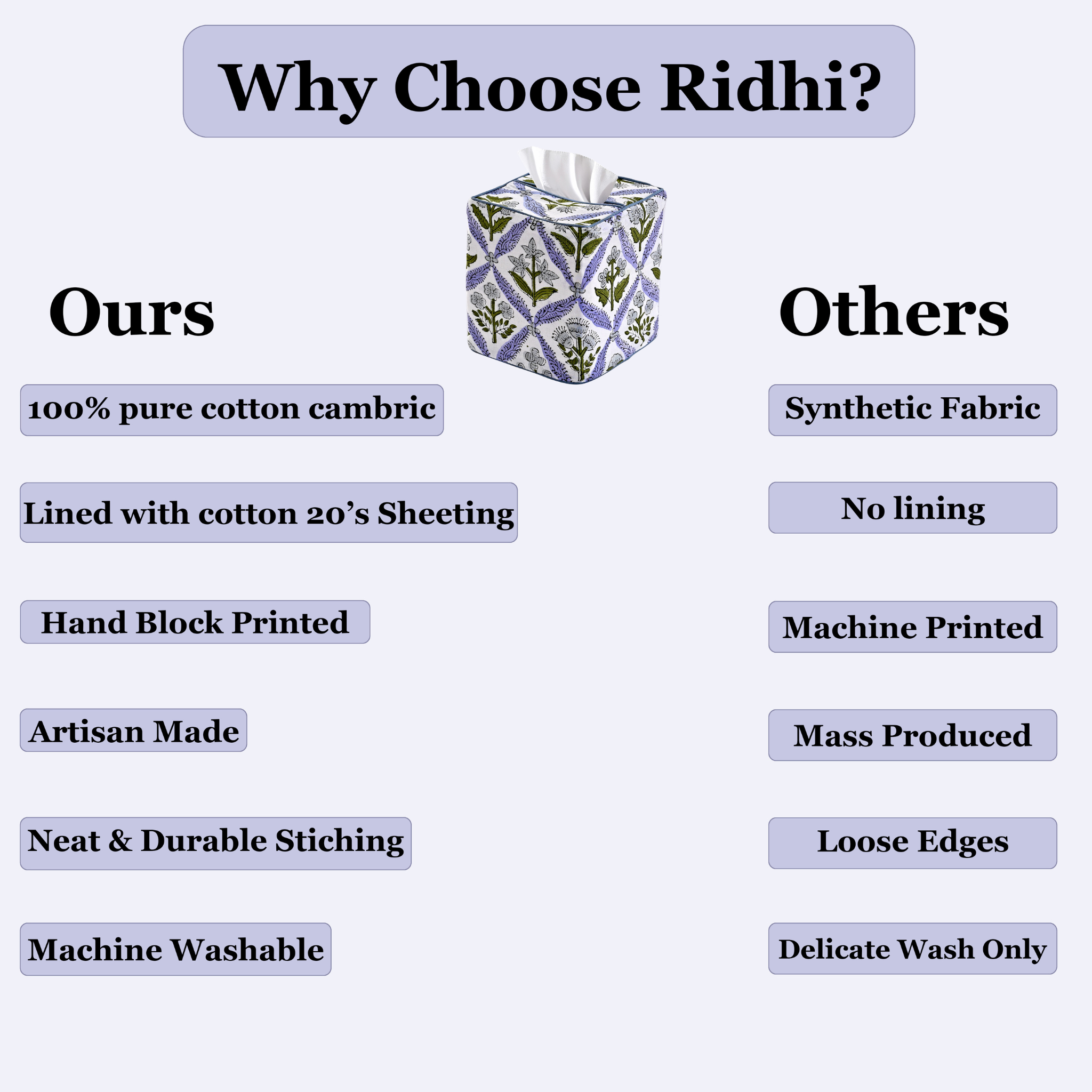 Comparison chart highlighting features of 'Ours' and 'Others' products with a decorative box.