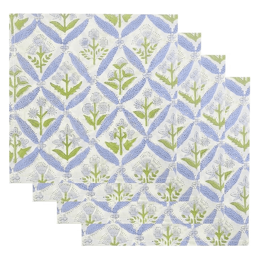 Two floral patterned placemats with green and blue design on a white background