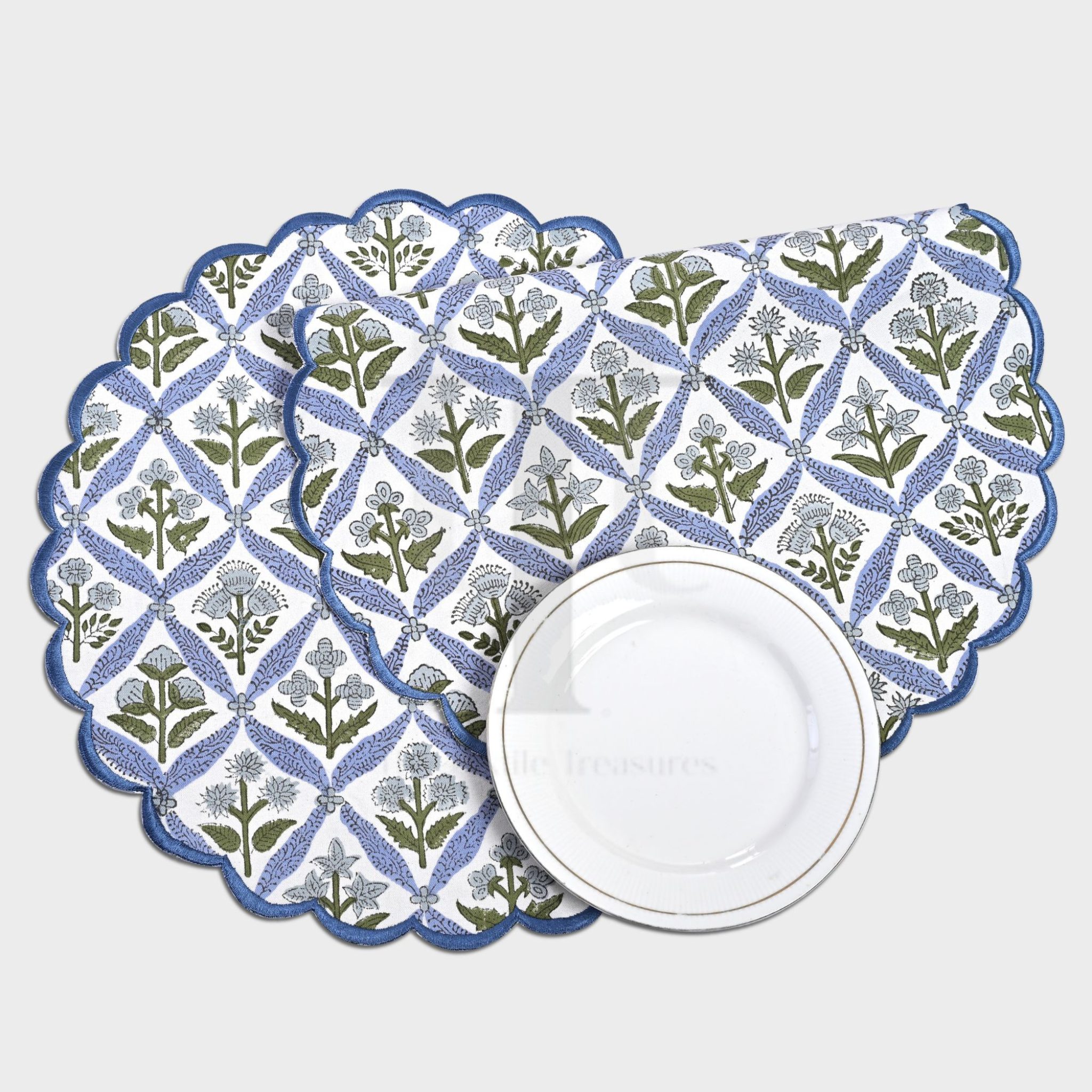 Decorative placemat with floral pattern on a white surface