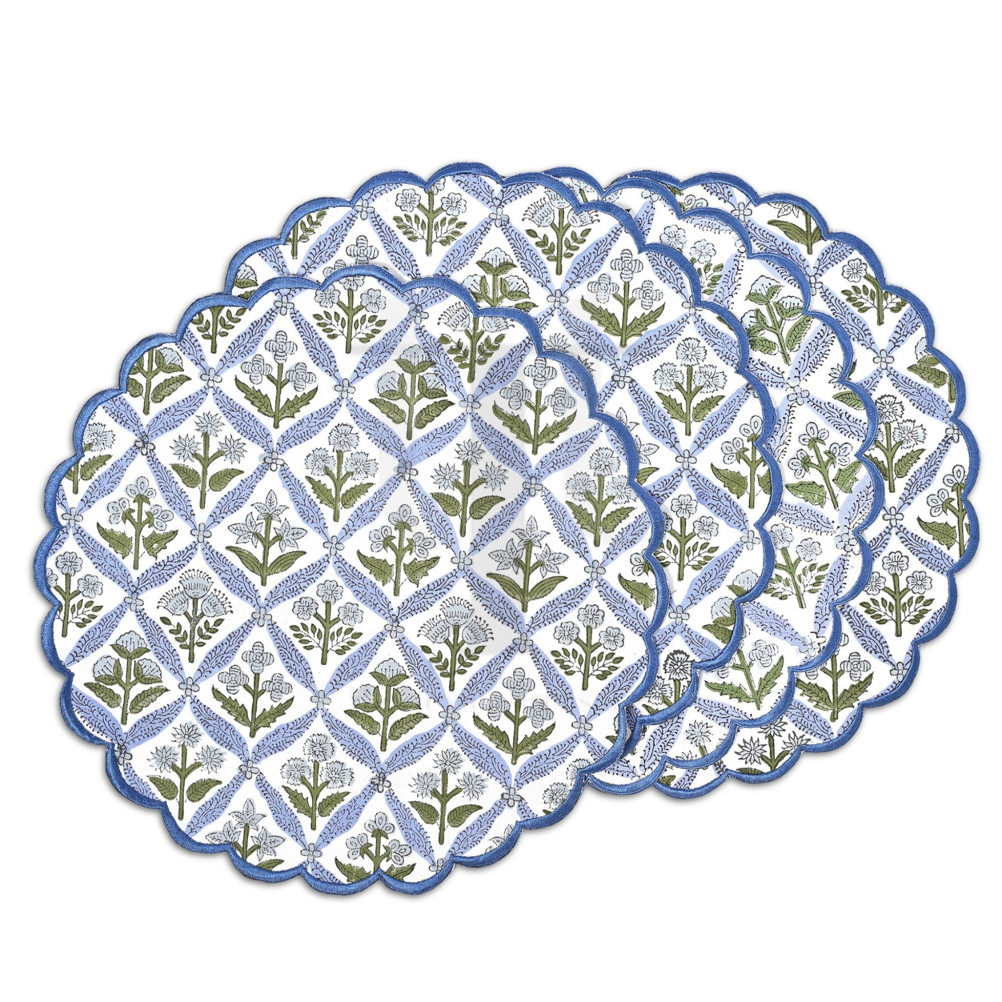 Round placemat with floral pattern on a white background