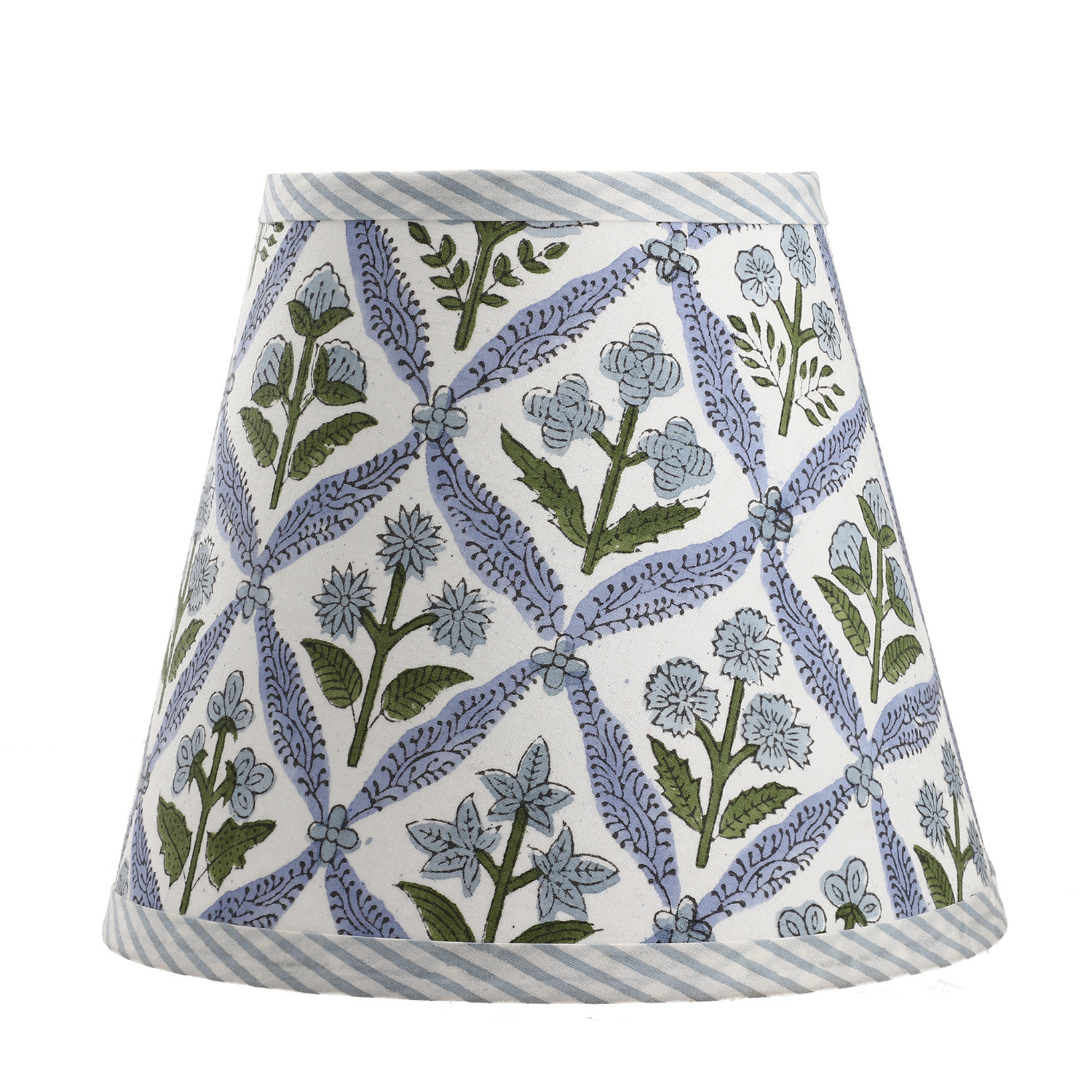 Skirt with floral pattern and striped hem on a white background