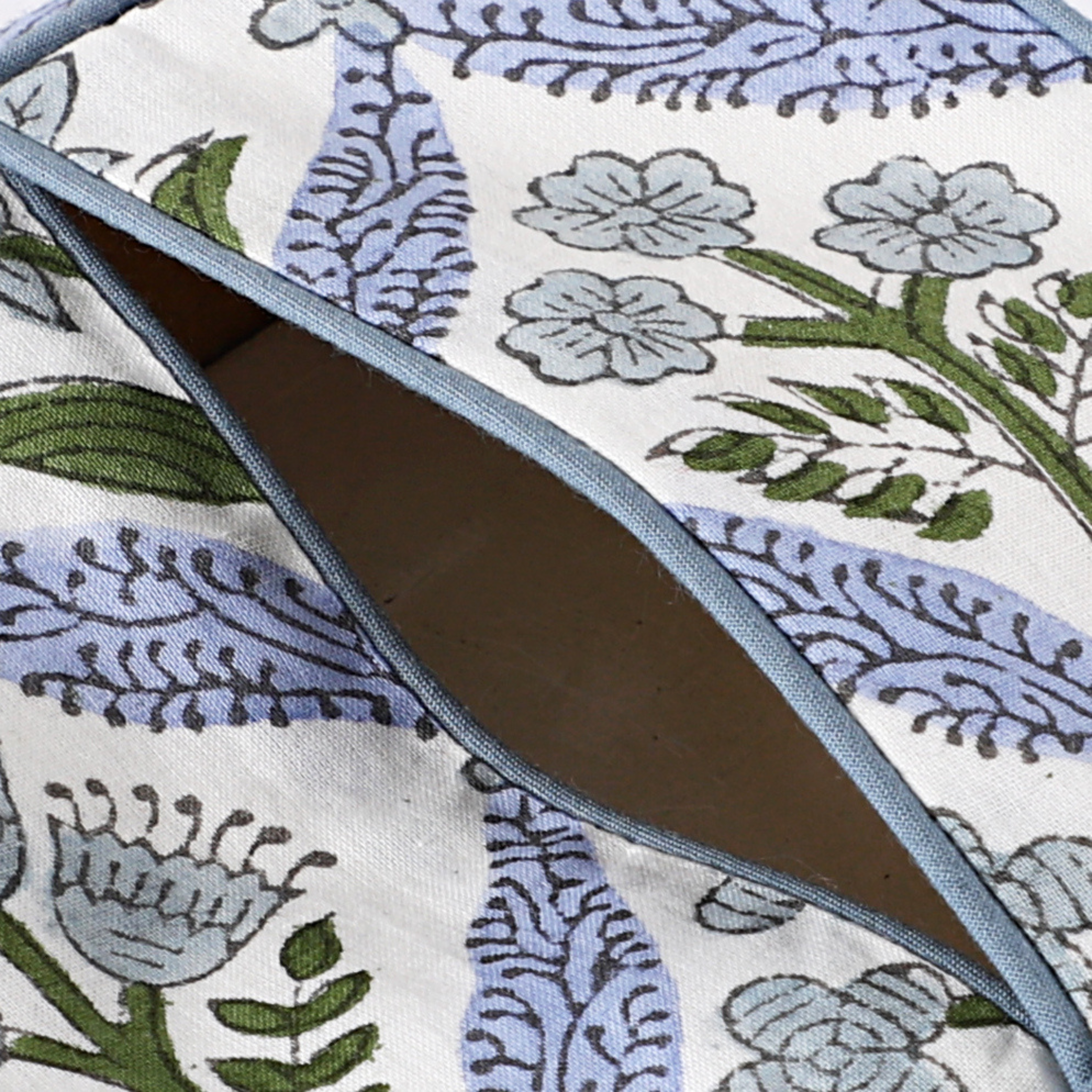 Close-up of a shoe with floral patterned fabric