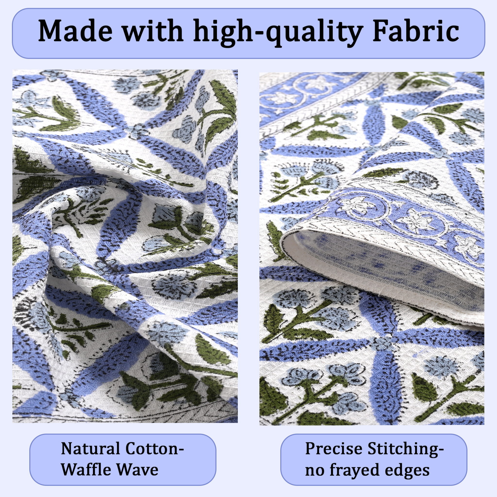 High-quality fabric with floral pattern, natural cotton texture, and precise stitching.