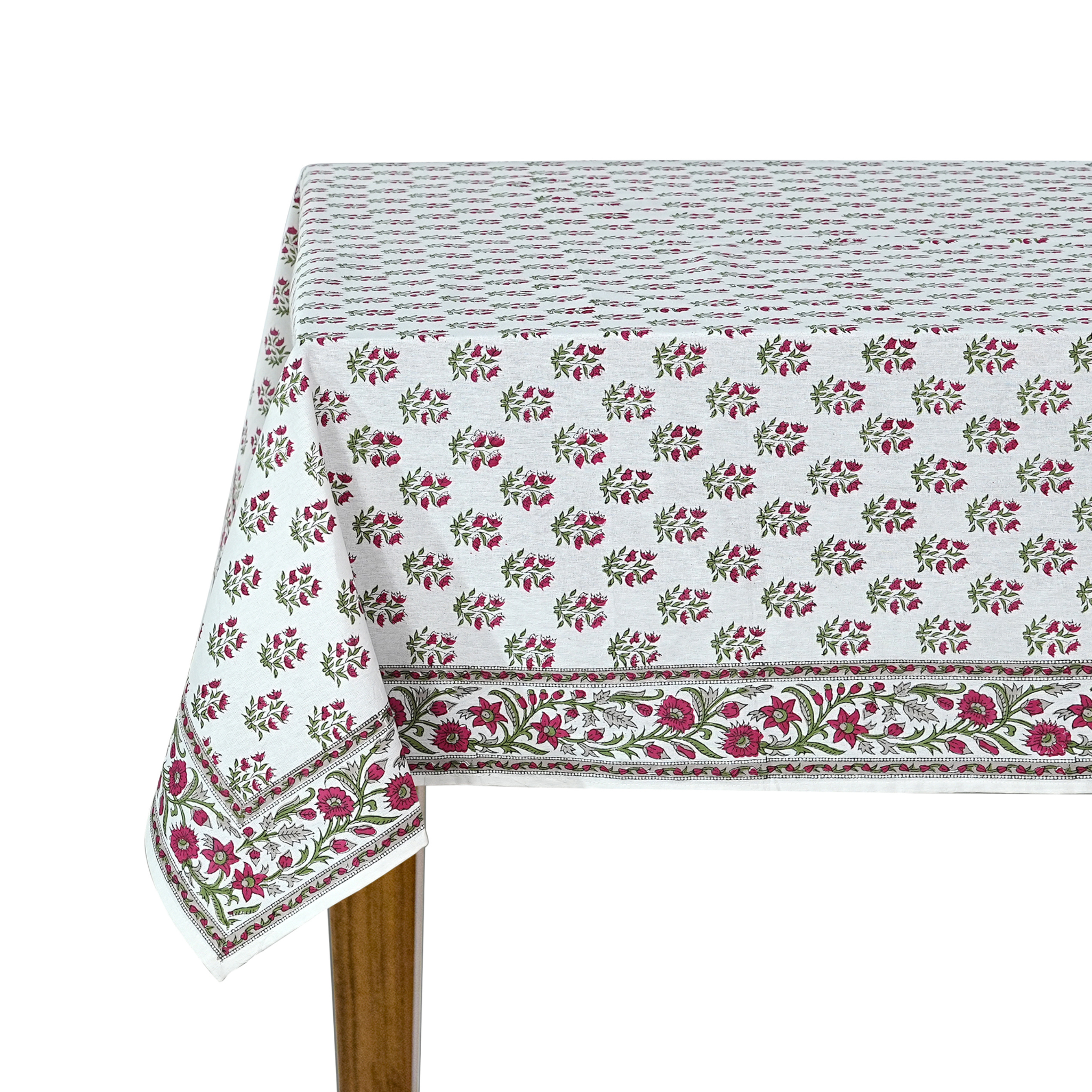 Floral patterned tablecloth on a white background