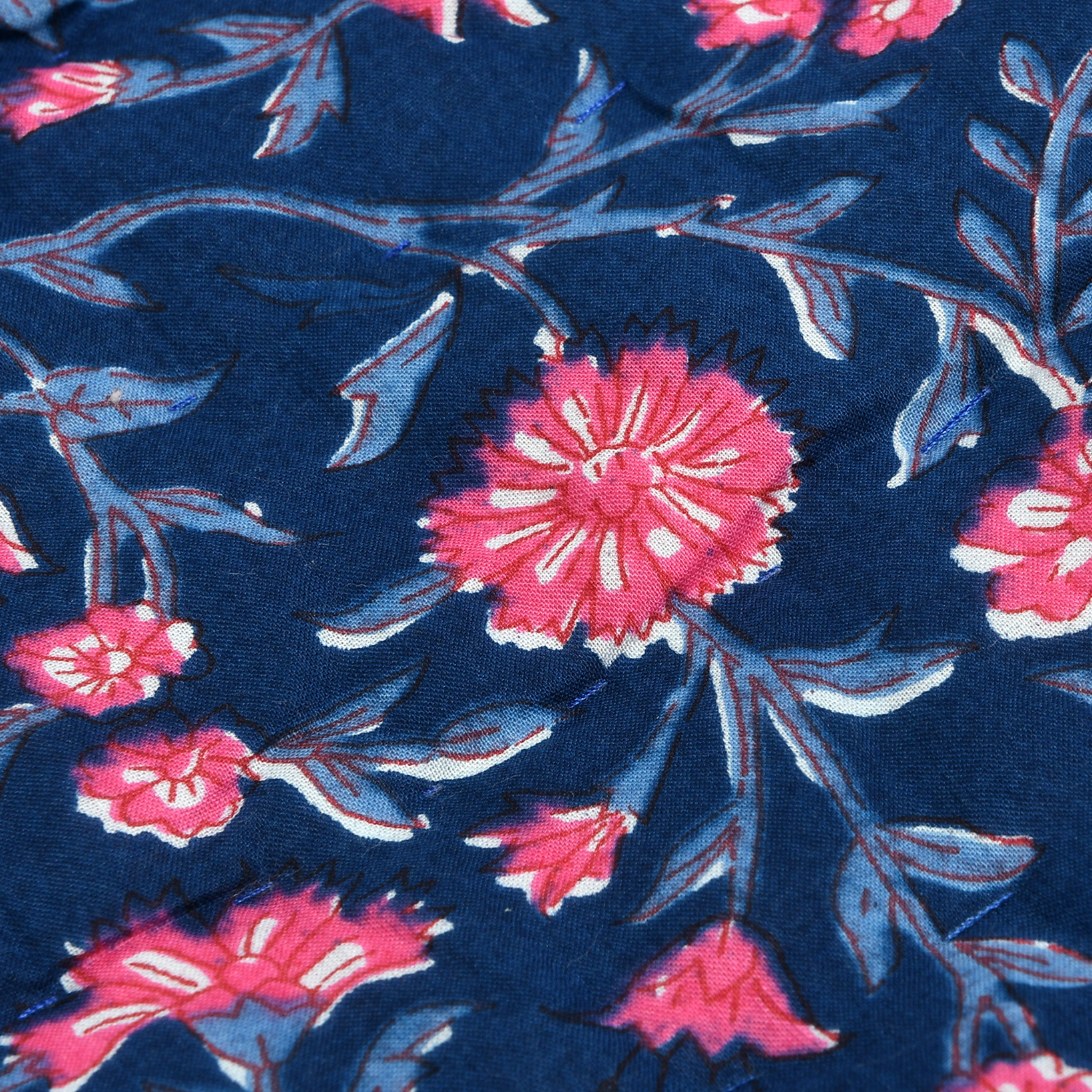 Floral pattern with pink flowers on a dark blue background