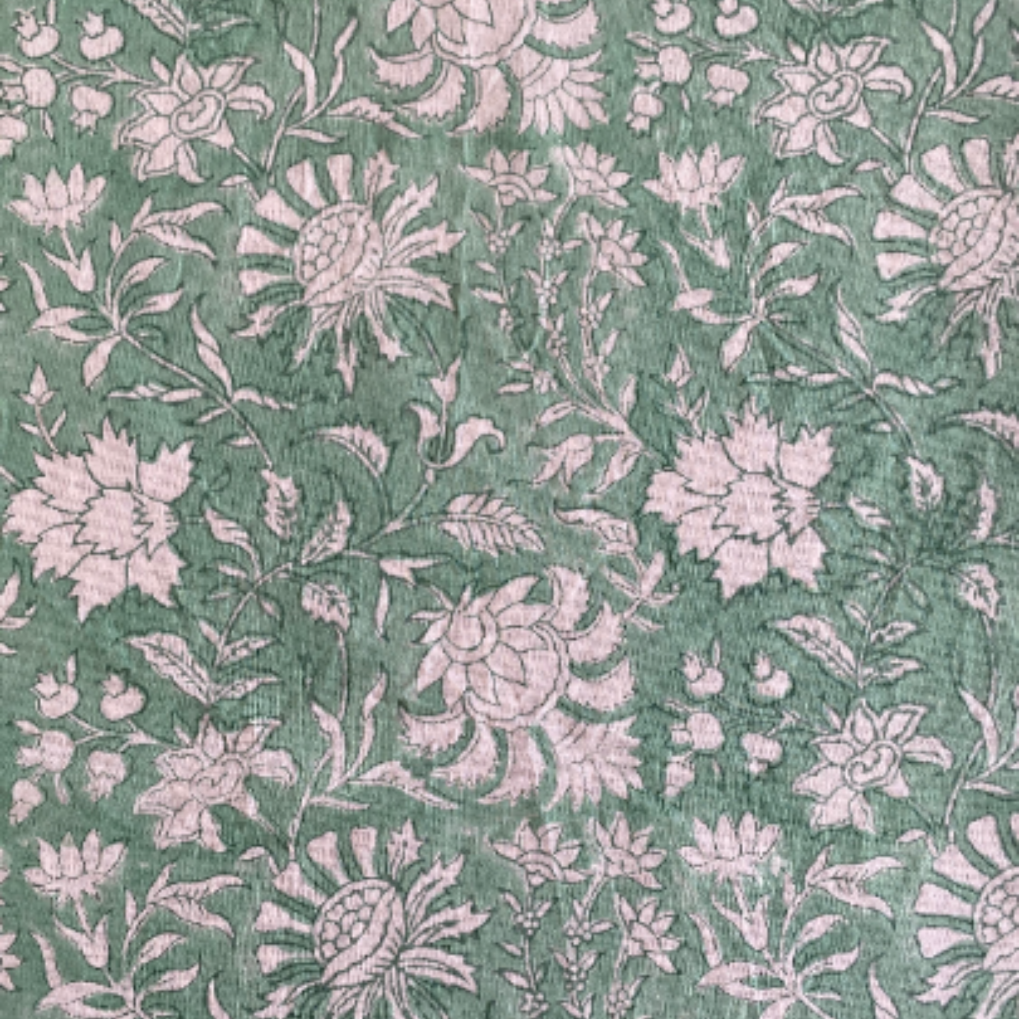 Floral pattern with pink flowers on a green background