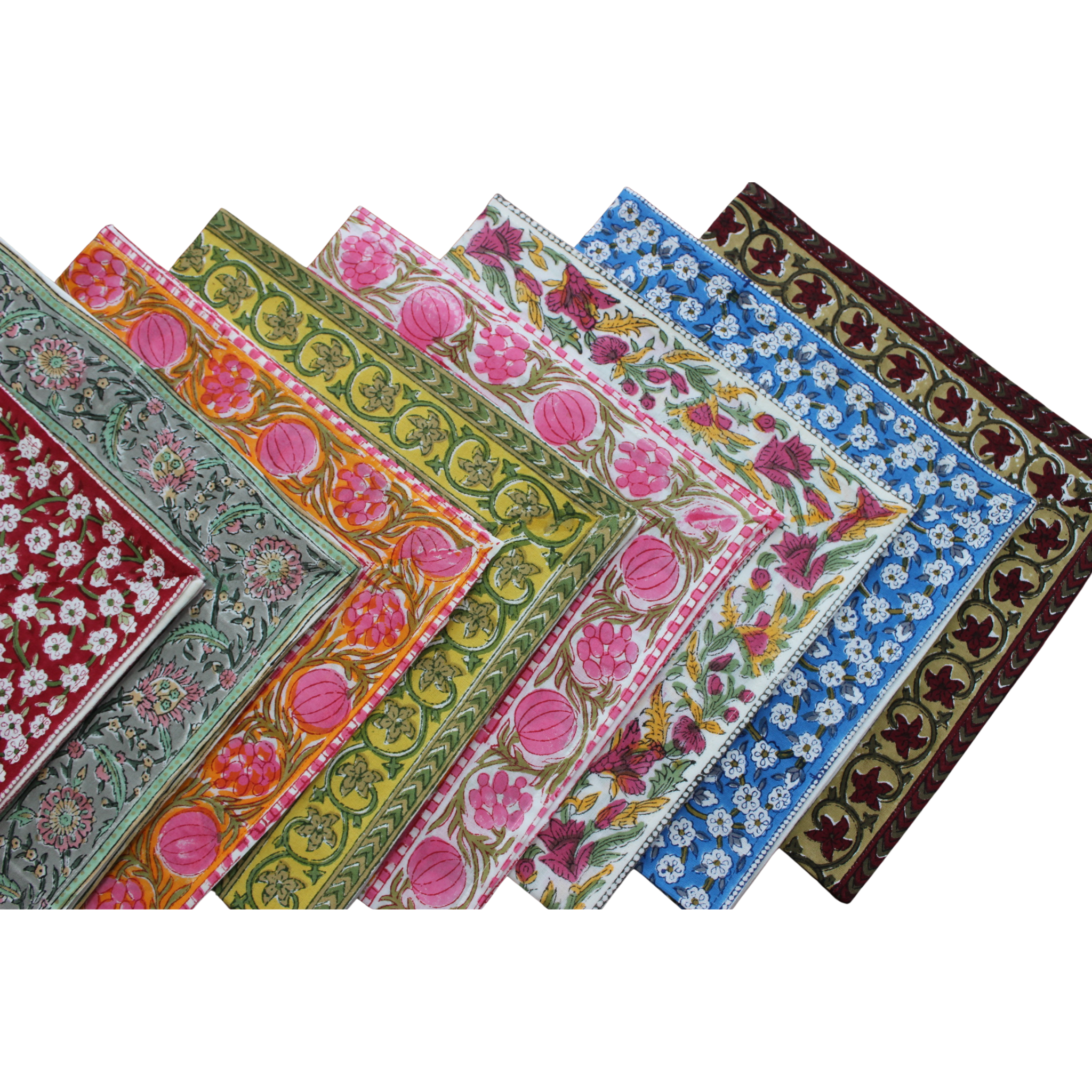 set of 4 / set of 8 decorative mixed border multicolor cotton napkins