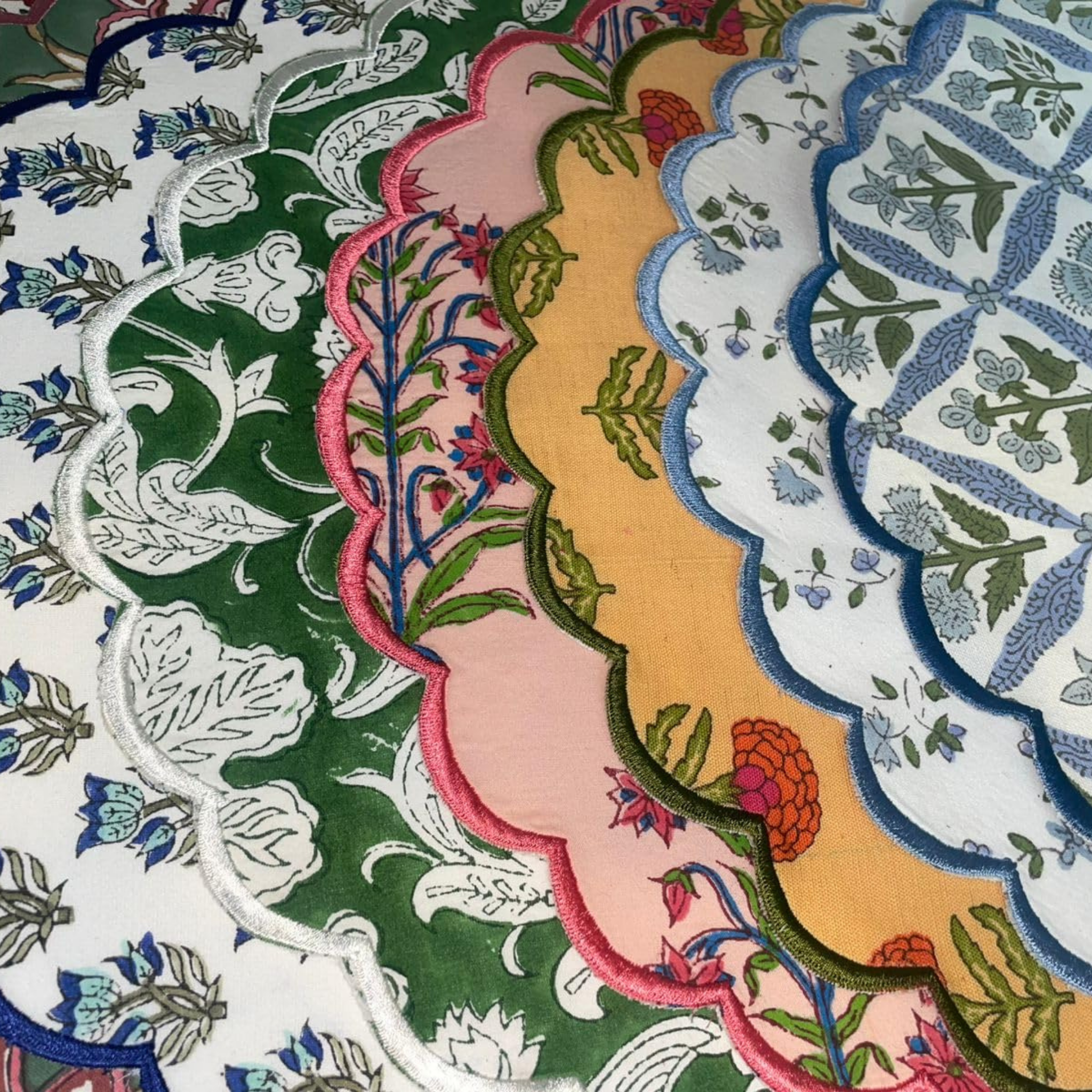 Close-up of colorful embroidered fabric with intricate patterns