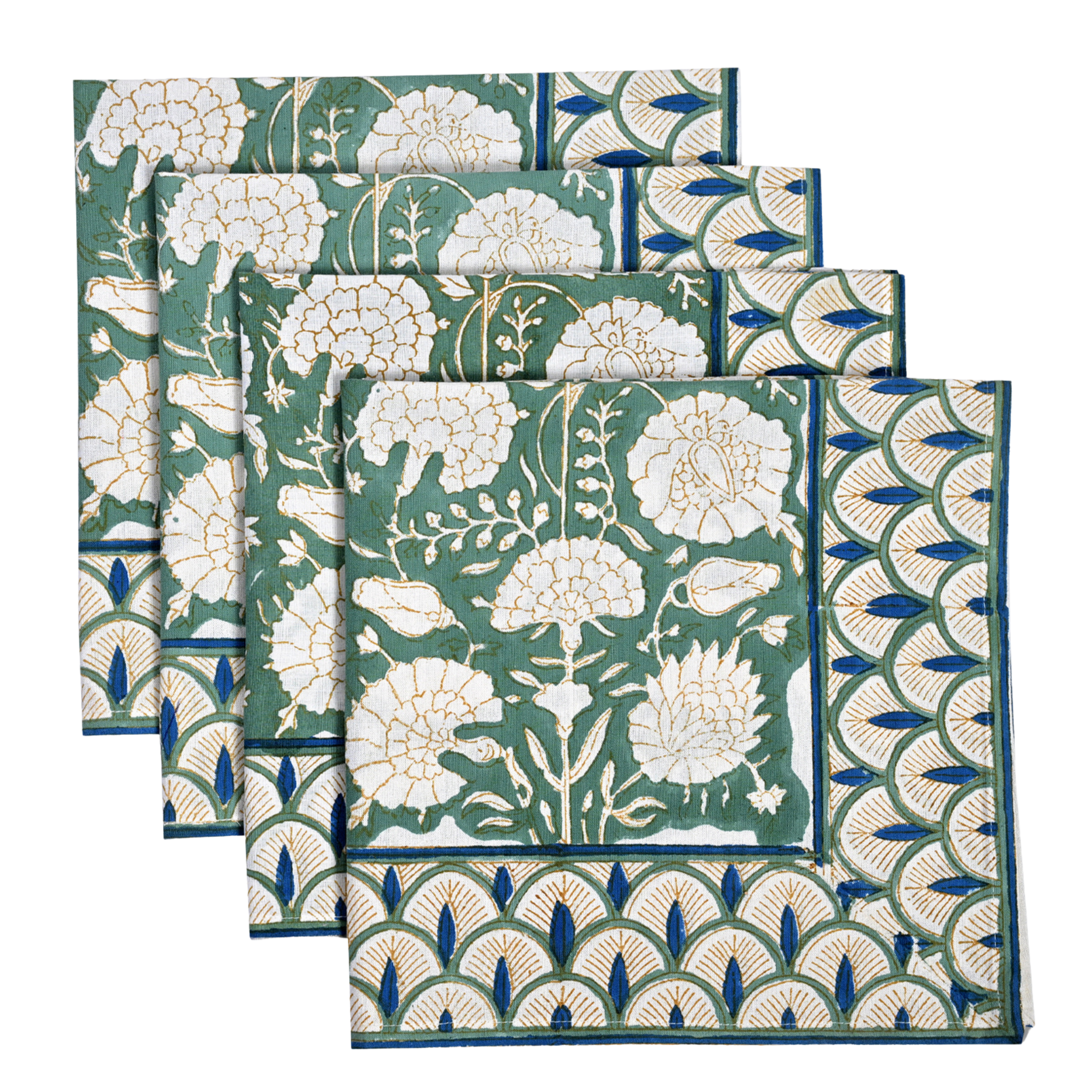 Set of floral patterned napkins on a white background