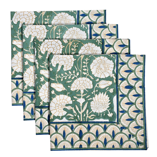 Set of floral patterned napkins on a white background