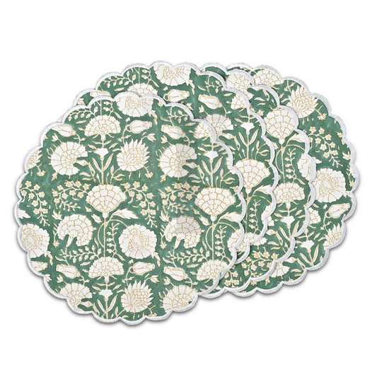Round placemat with floral pattern on a white background
