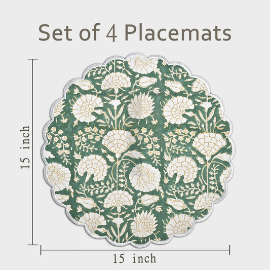 Floral placemat with measurements on a white background