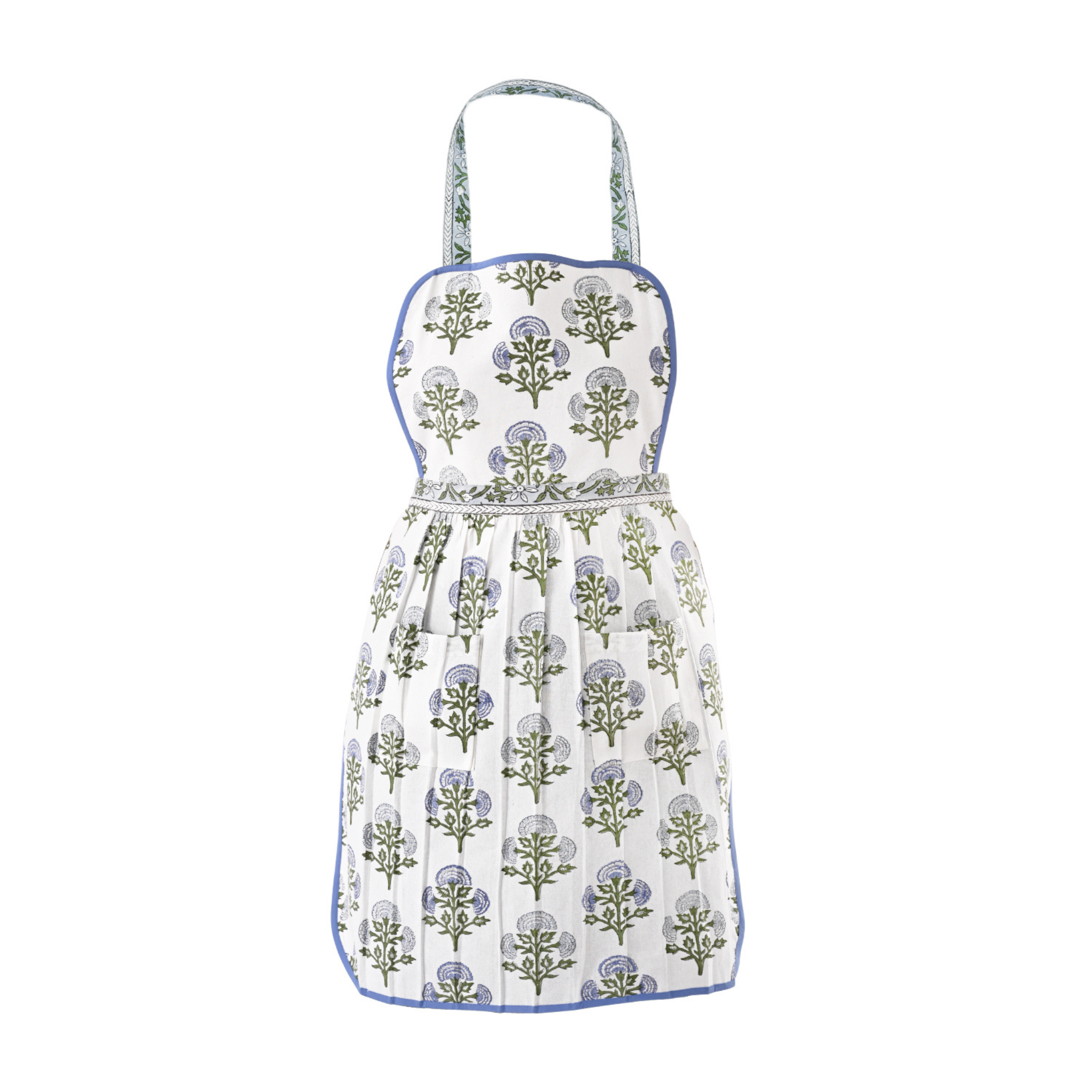 Floral patterned apron on a white background