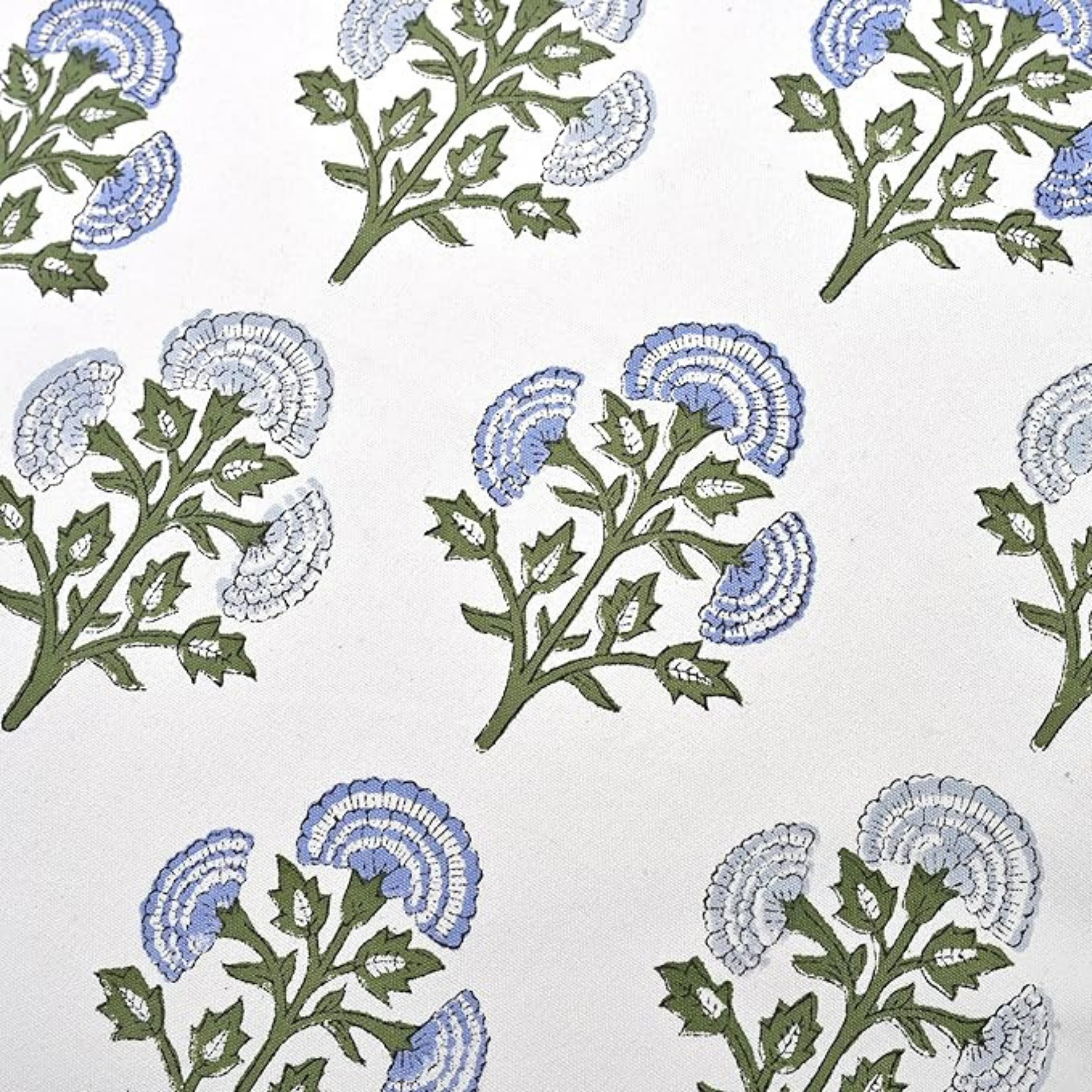 Pattern of blue and green floral designs on a white background