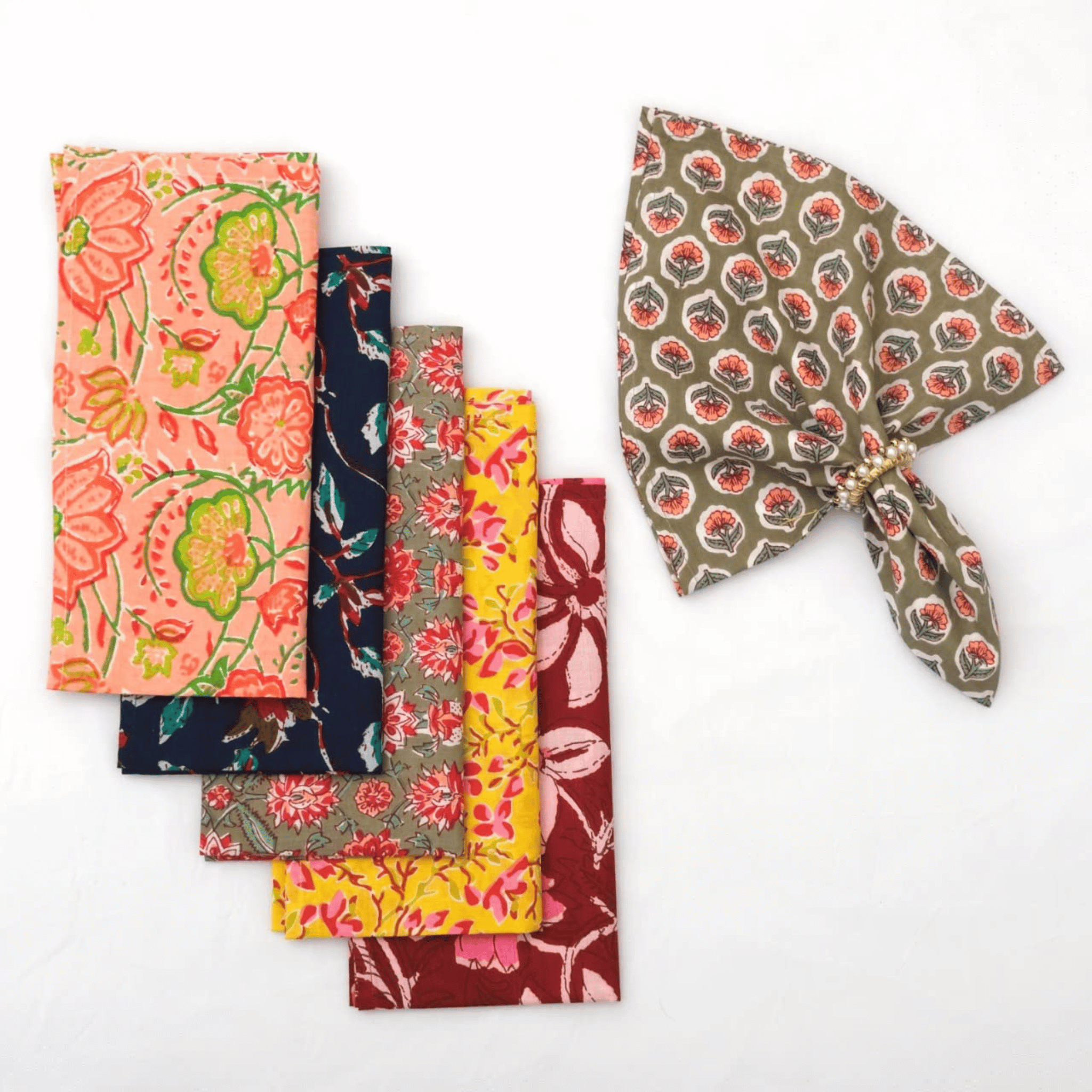 Set of colorful patterned headbands on a white background