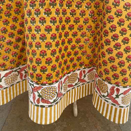 Decorative fabric with floral pattern on a yellow background