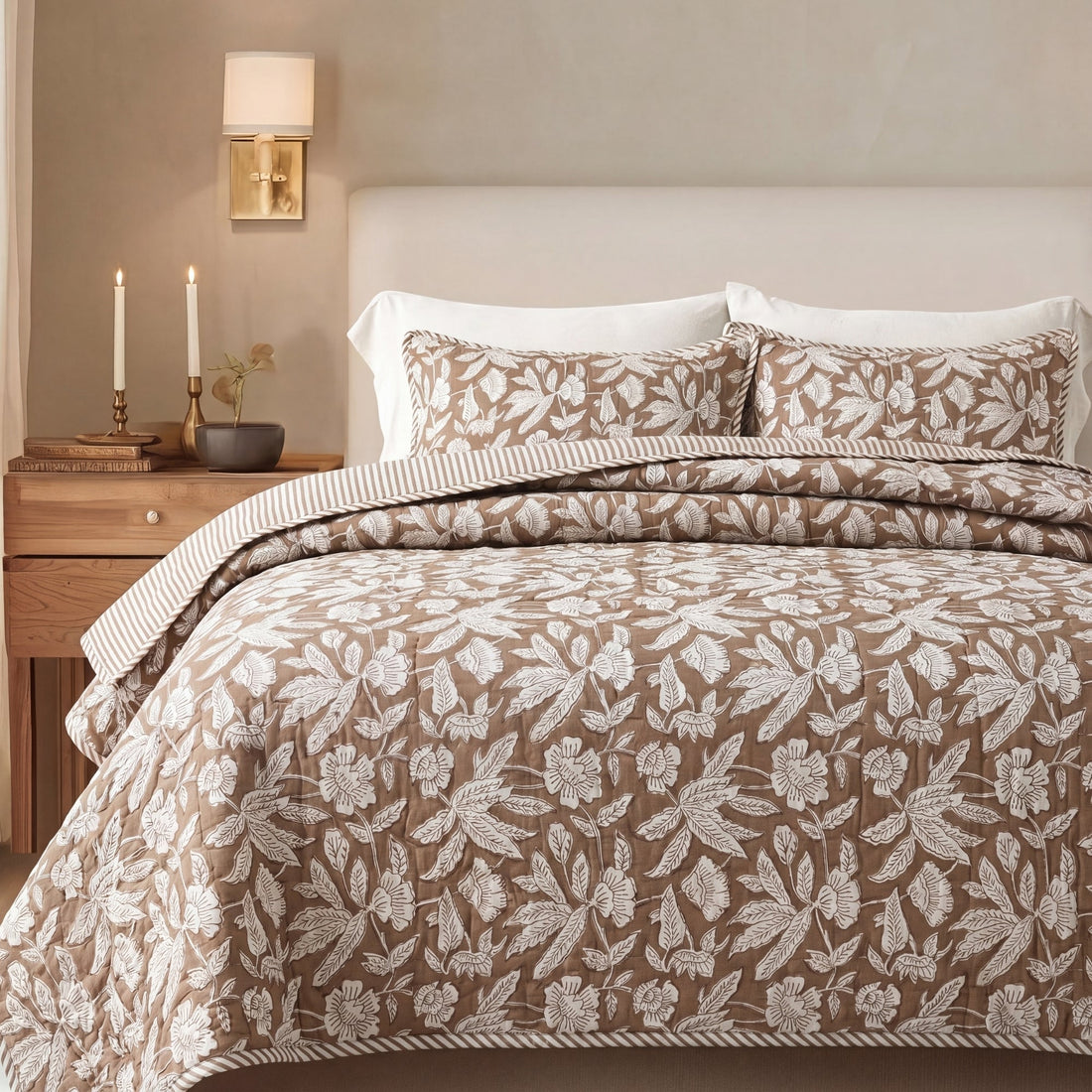 Oak Brown Quilt Ridhi Block Print