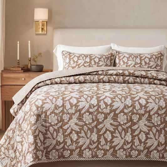 Oak Brown Quilt Ridhi Block Print