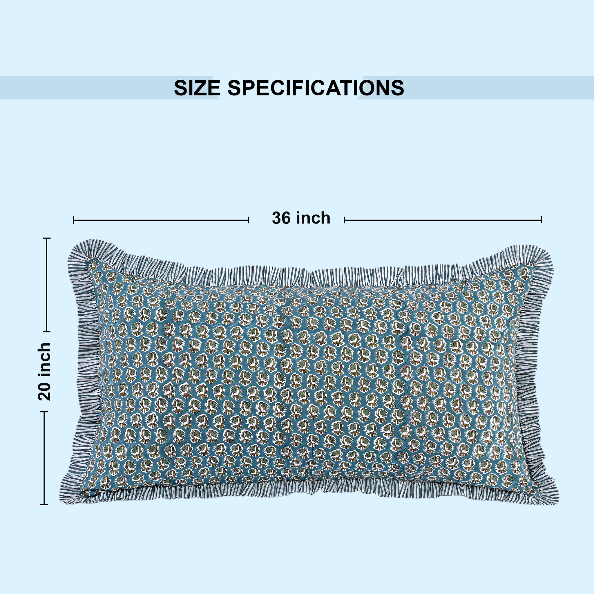 Pillow cover dimensions graphic: 36 inches by 20 inches.