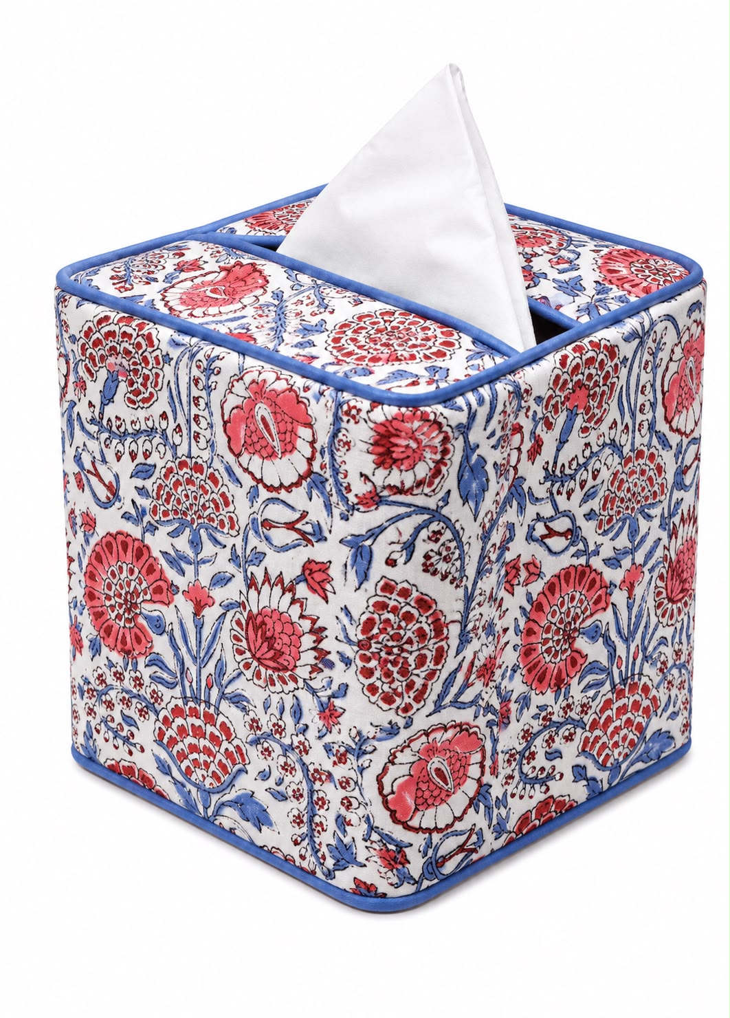 Pigeon Blue and Flamingo Pink Tissue Box Cover Ridhi Block Print