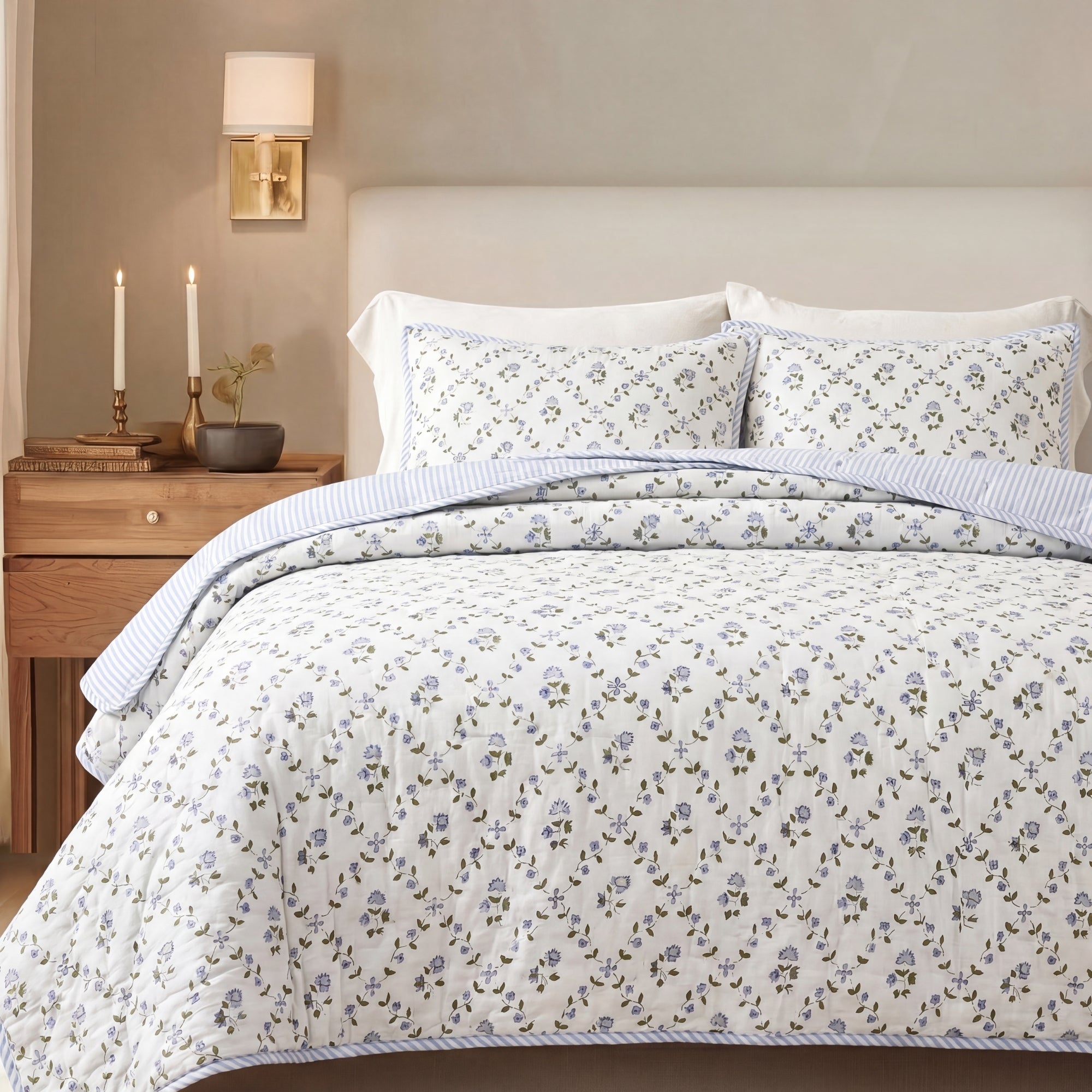 Powder Blue Quilt Ridhi Block Print