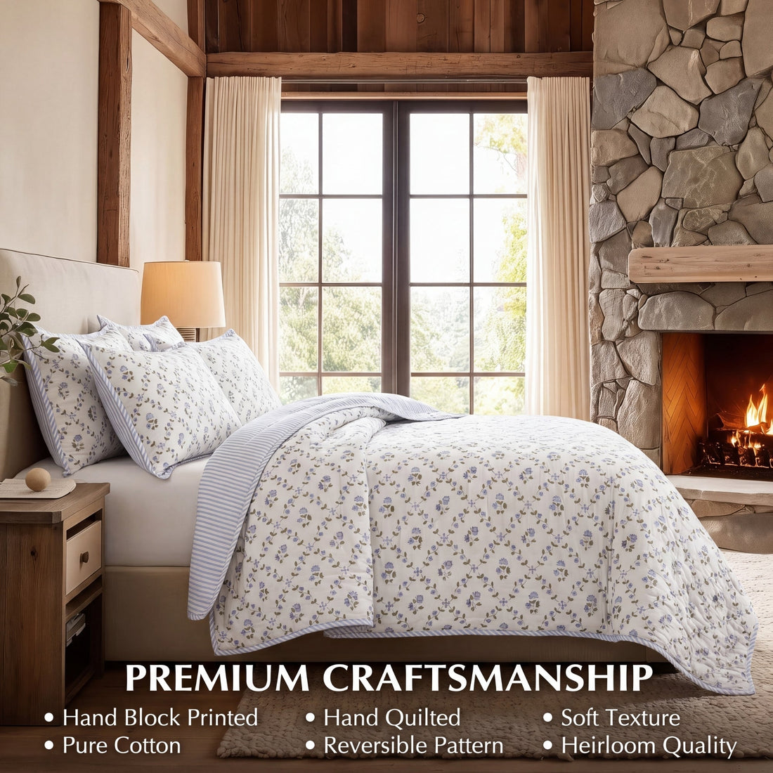 Powder Blue Quilt Ridhi Block Print