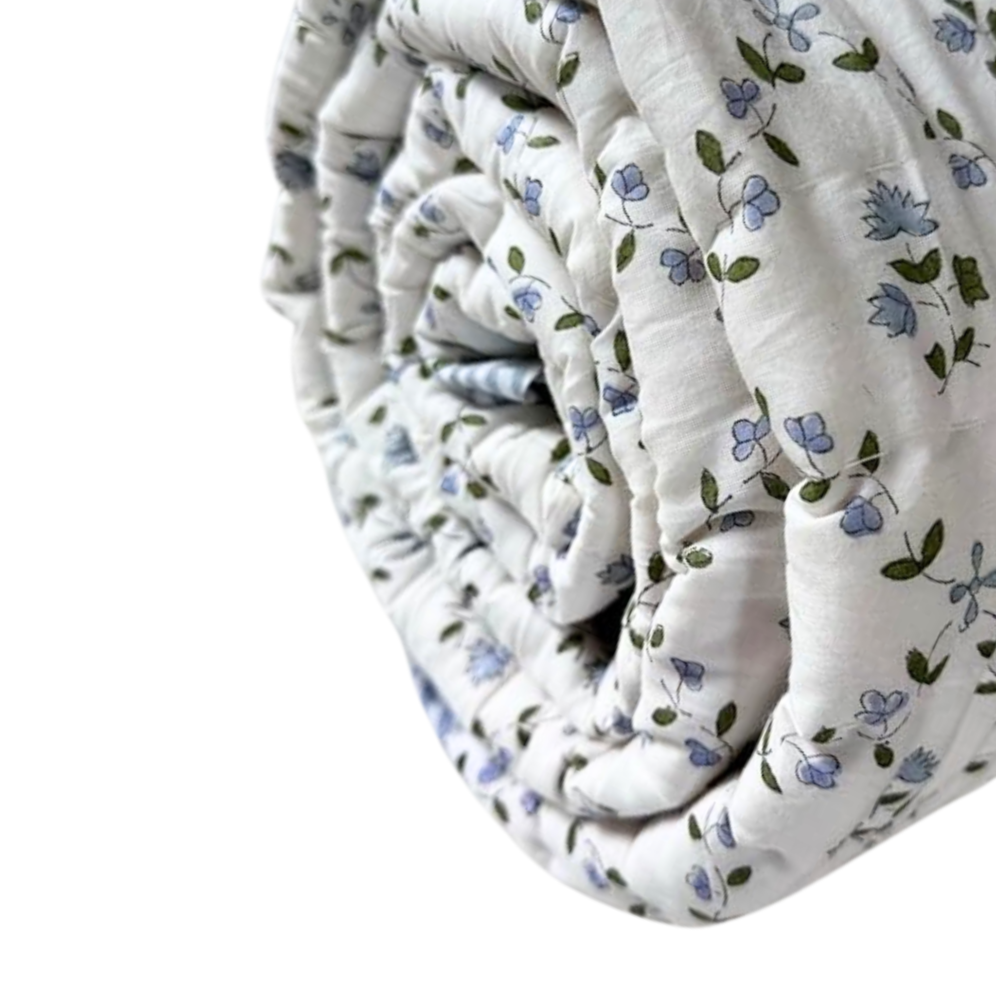 Folded fabric with floral pattern on a white background