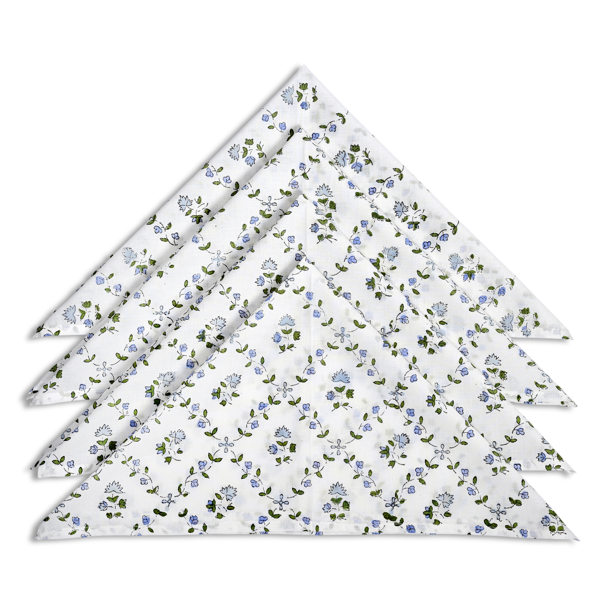 Set of floral-patterned napkins on a white background