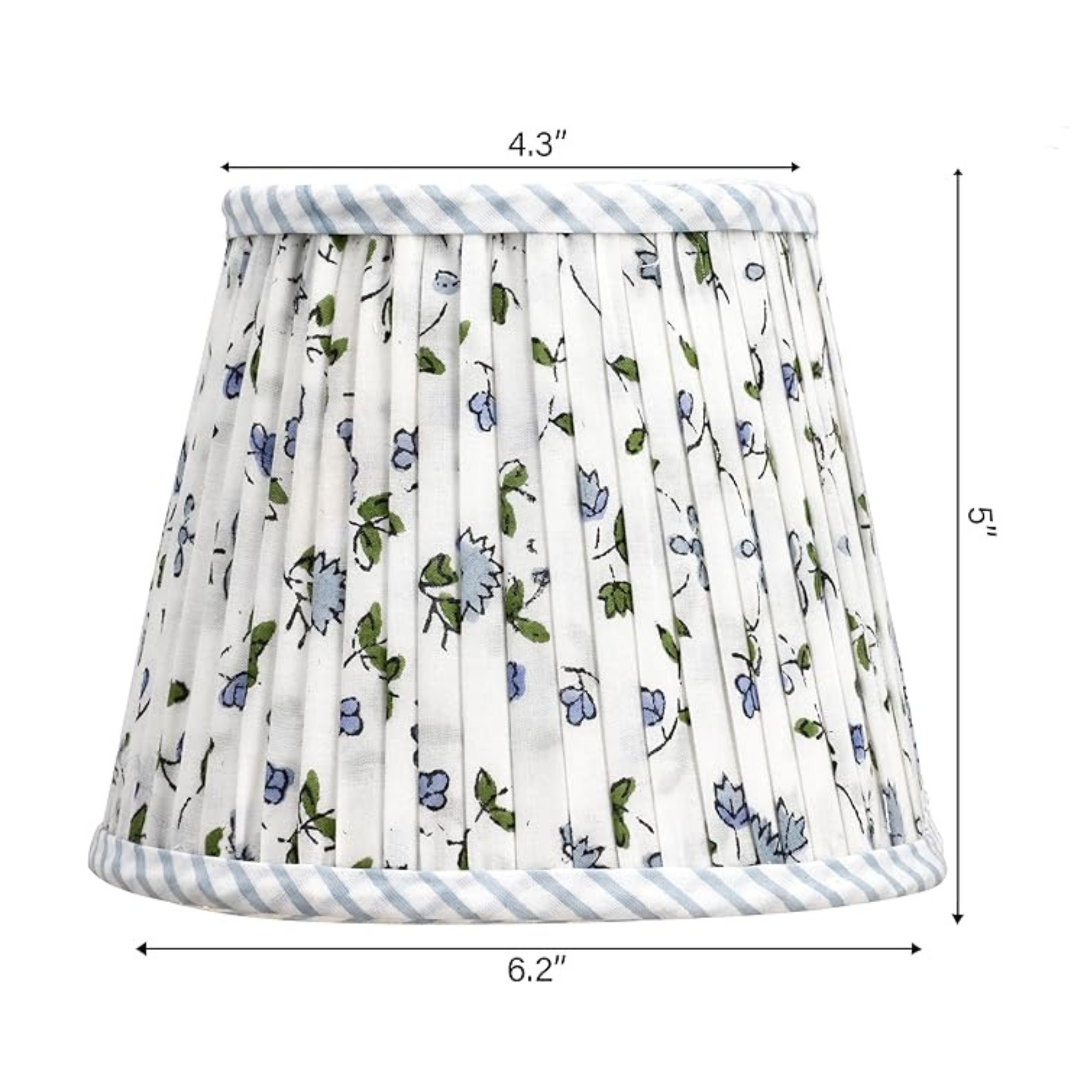 Floral patterned lampshade with measurements on a white background