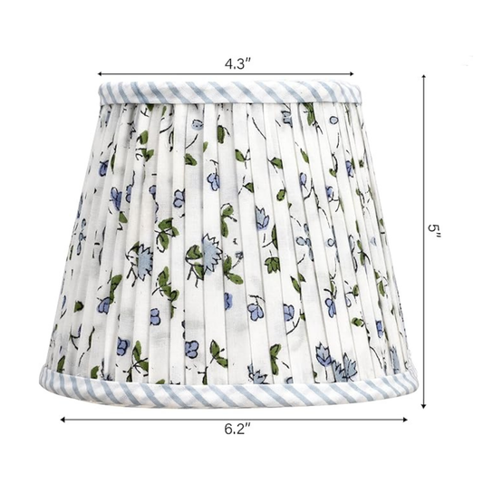 Floral patterned lampshade with measurements on a white background