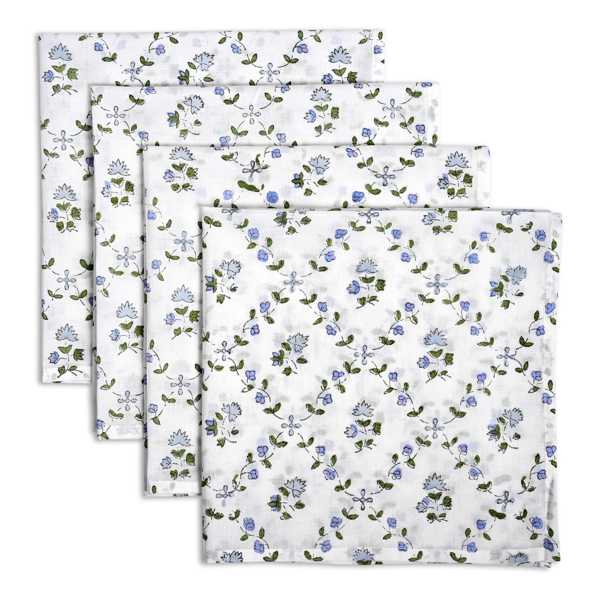 Set of three floral-patterned towels on a white background