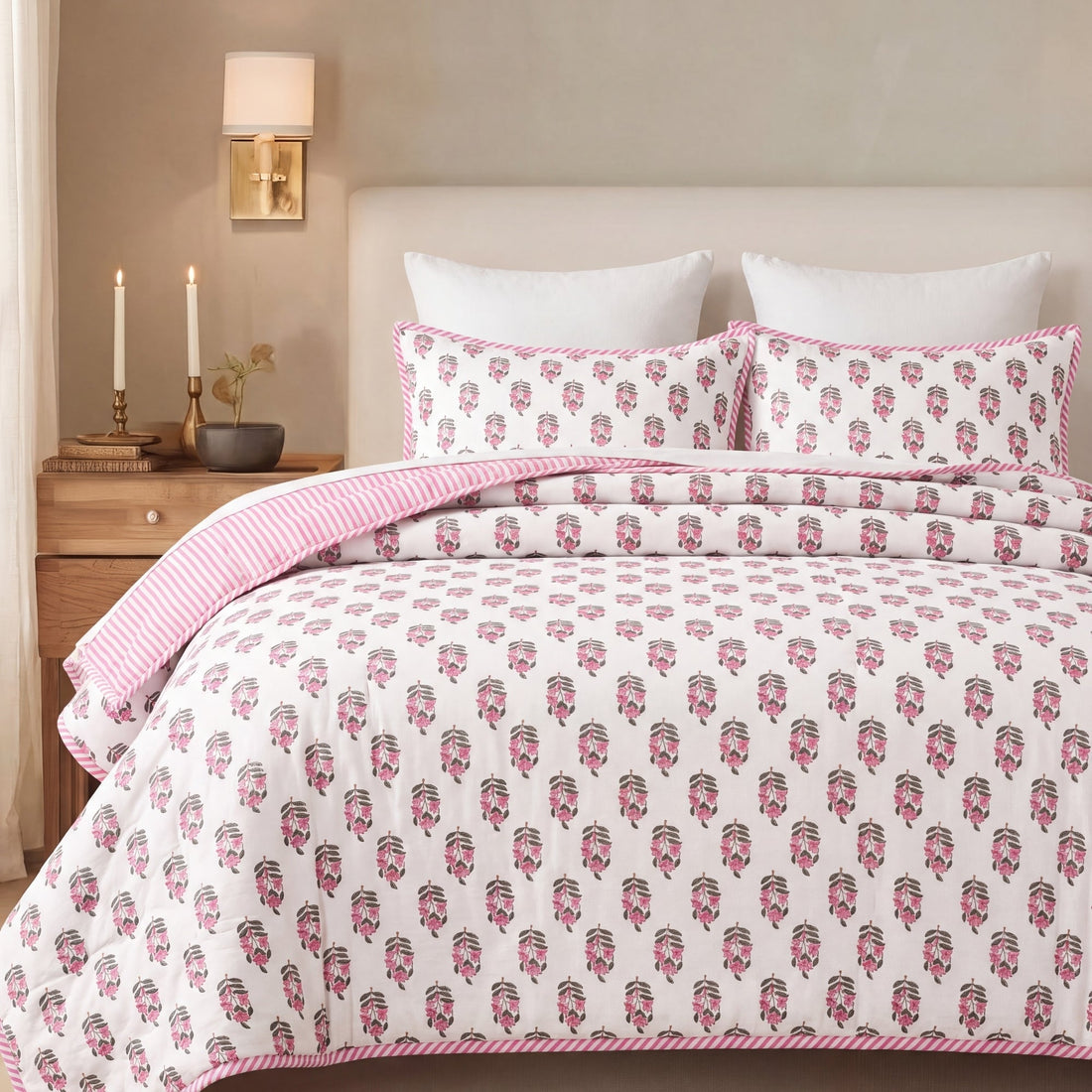 Punch Pink Quilt Ridhi Block Print