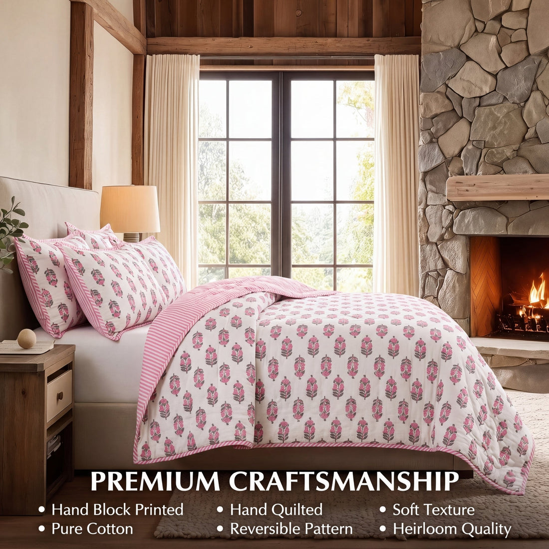 Punch Pink Quilt Ridhi Block Print