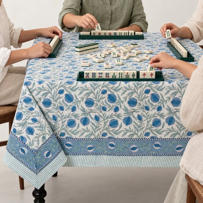 Queen Blue Rectangle & Square Tablecloth