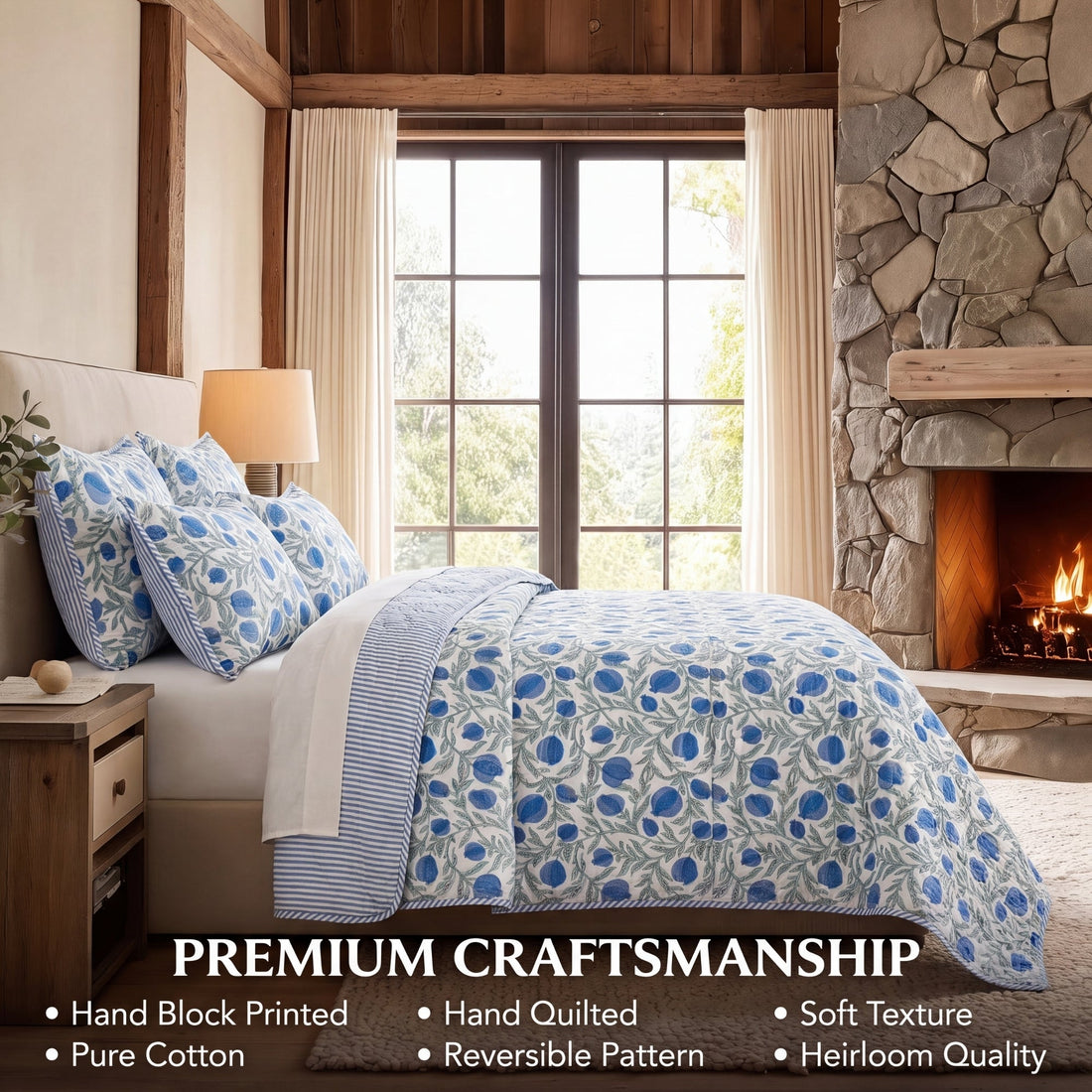 Queen Blue Quilt Ridhi Block Print