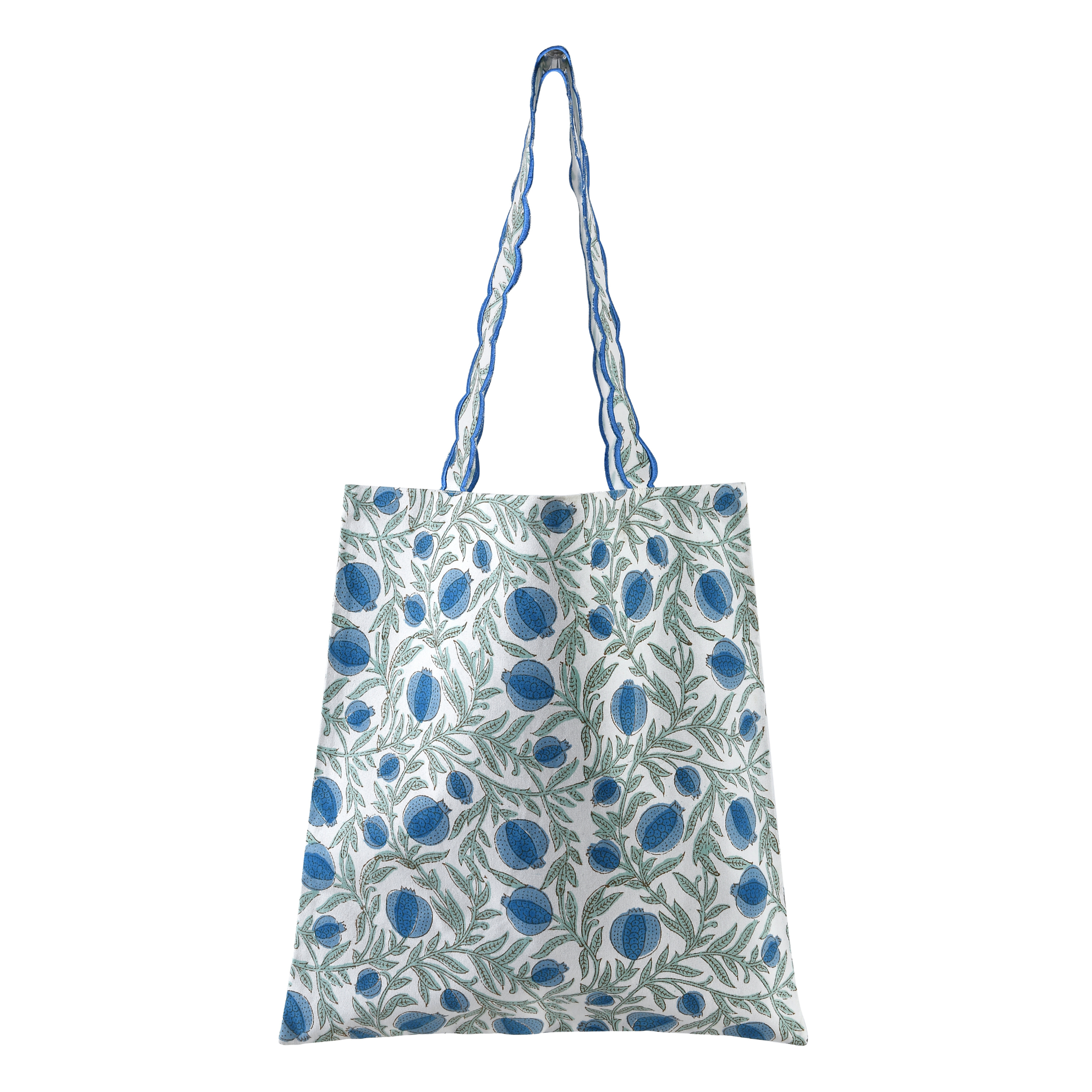 Floral-patterned tote bag on a white background