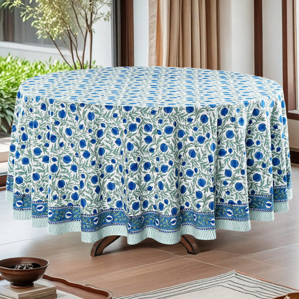 Queen Blue Round Tablecloth