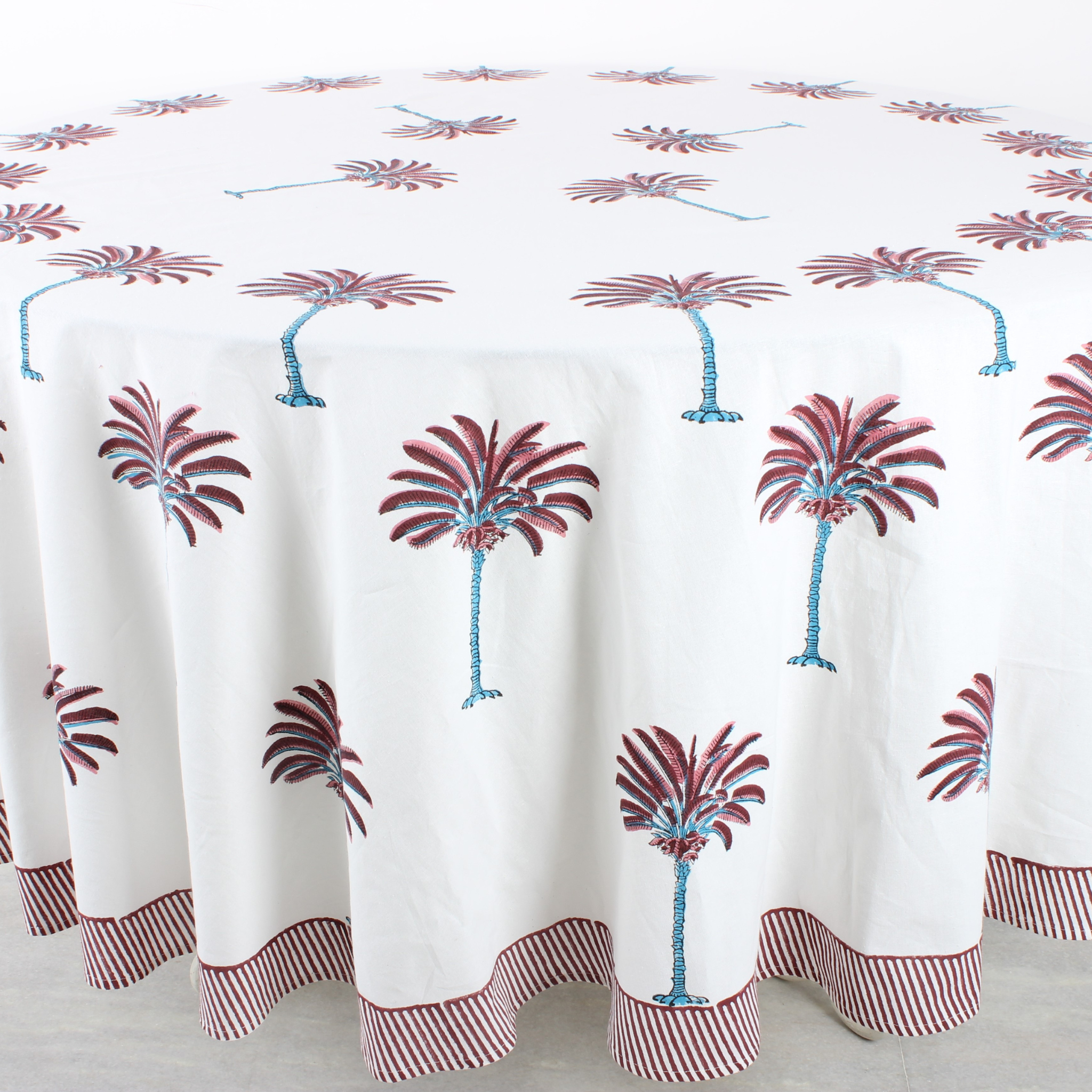 Tablecloth with palm tree design on a white background