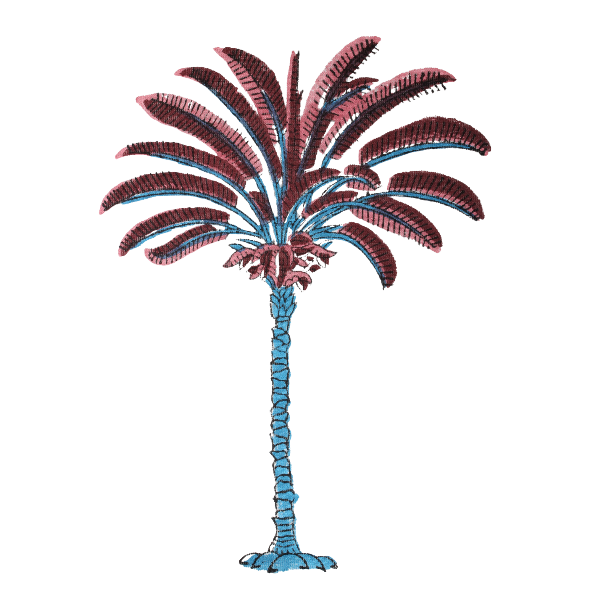 Decorative palm tree with red leaves on a white background