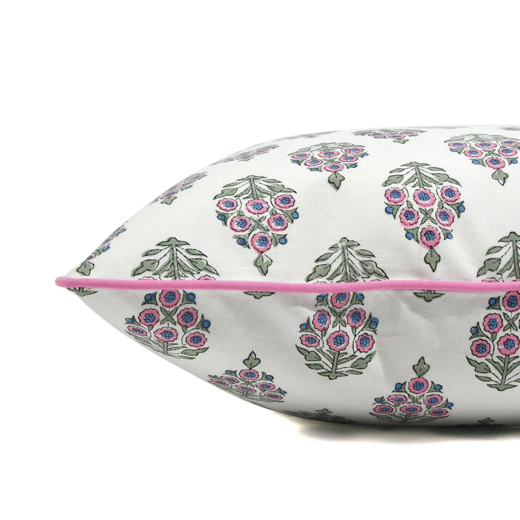 Decorative pillow with floral pattern on a white background