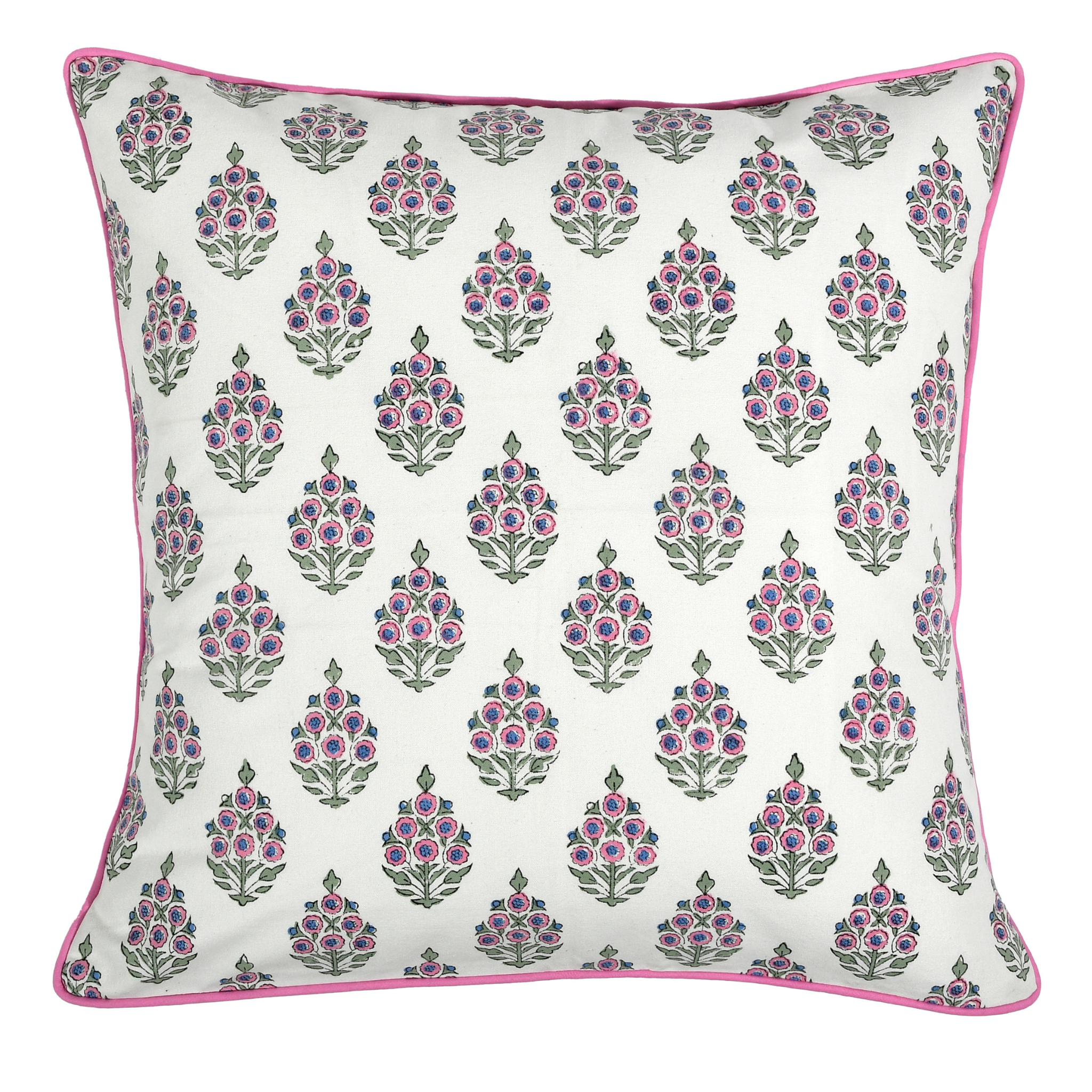 Decorative pillow with floral pattern on a white background