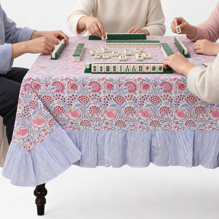 Ruffle Rectangle & Square Tablecloth - Pigeon Blue and Flamingo Pink
