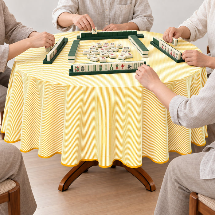 Saffron Yellow Stripe With Yellow Scallop Pipping Round Tablecloth