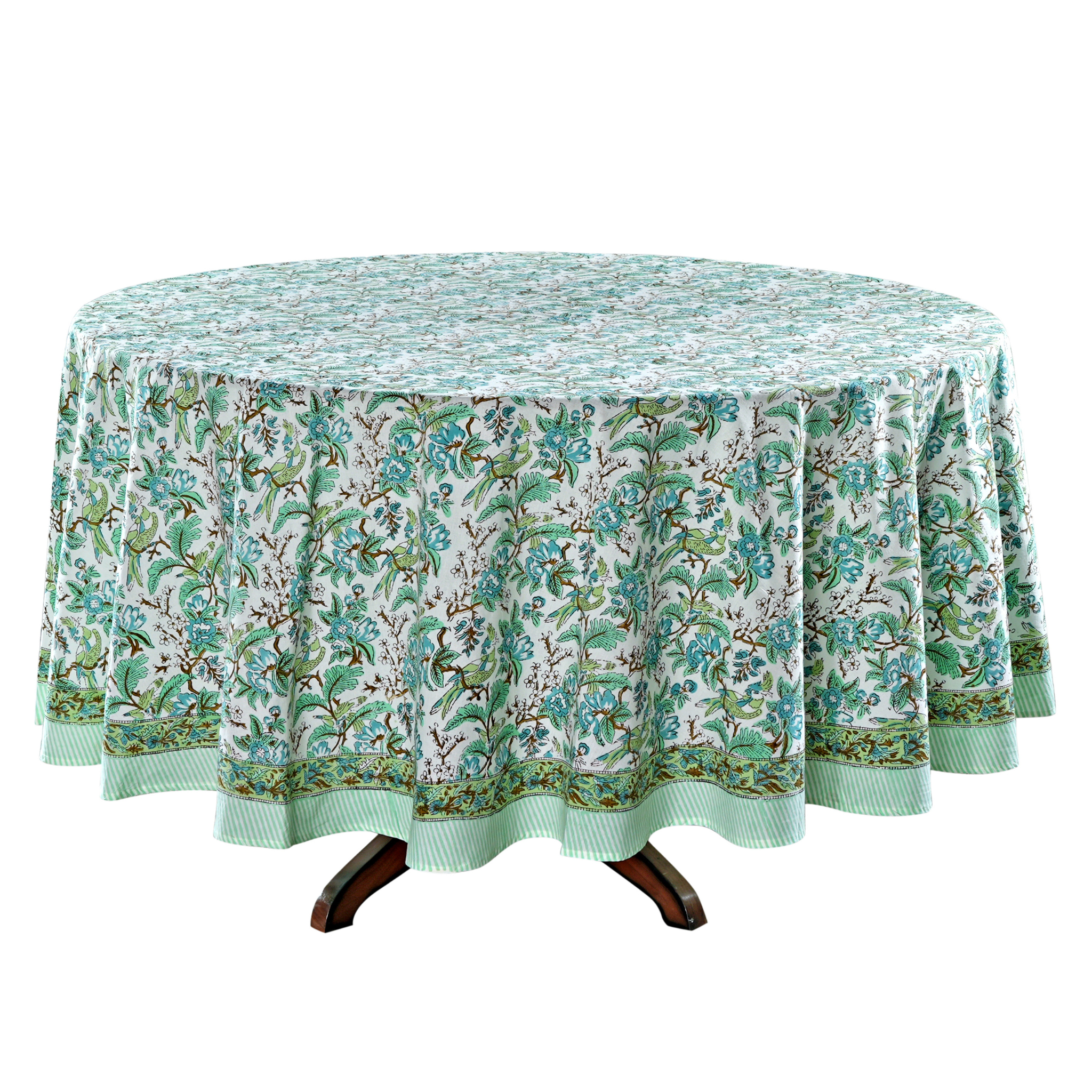 Round tablecloth with floral pattern on a white background